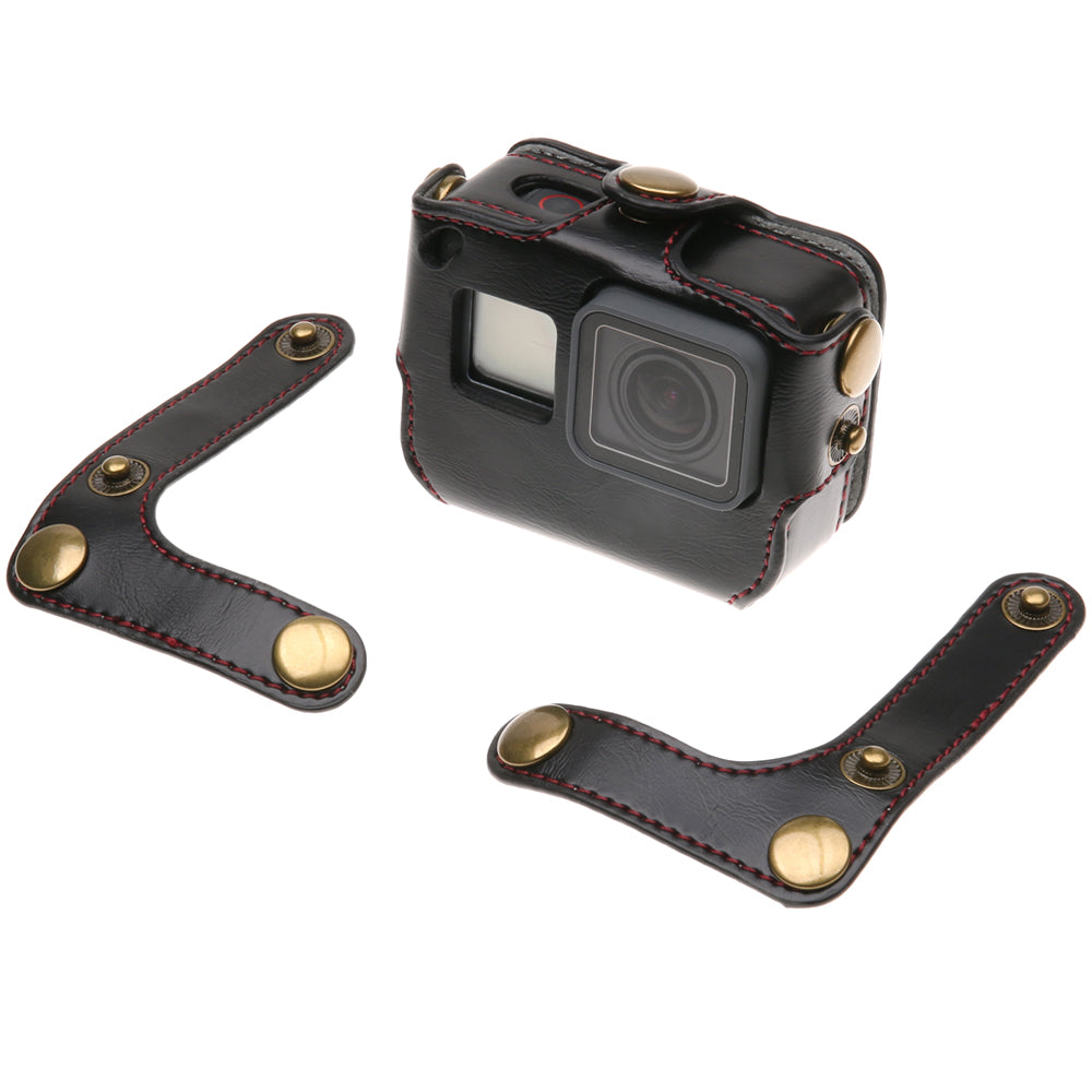 Protective Leather Camera Case with Shoulder Strap for GoPro Hero 6 / Hero 5 Black - Black