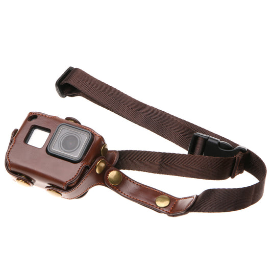 Protective Leather Camera Shell with Shoulder Strap for GoPro Hero 6 / Hero 5 Black - Coffee