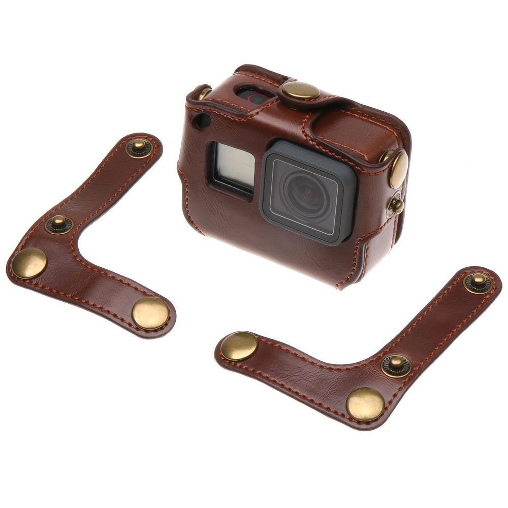 Protective Leather Camera Shell with Shoulder Strap for GoPro Hero 6 / Hero 5 Black - Coffee