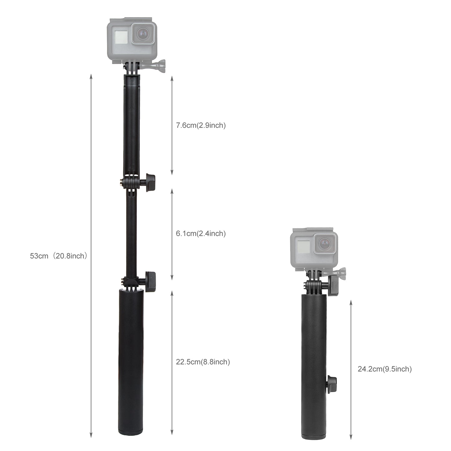 2-in-1 Folding 3-section Grip Arm Selfie Monopod Grip + Floating Bobber for GoPro/Xiaomyi/SJCAM