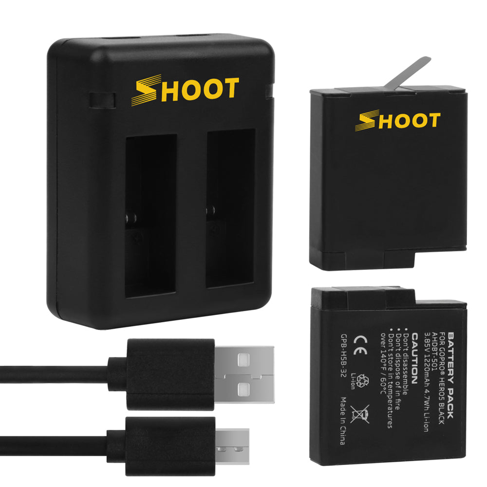 Shoot XTGP374 2-Pack Rechargeable Batteries + 2-Port USB Charger for GoPro Hero 5/6