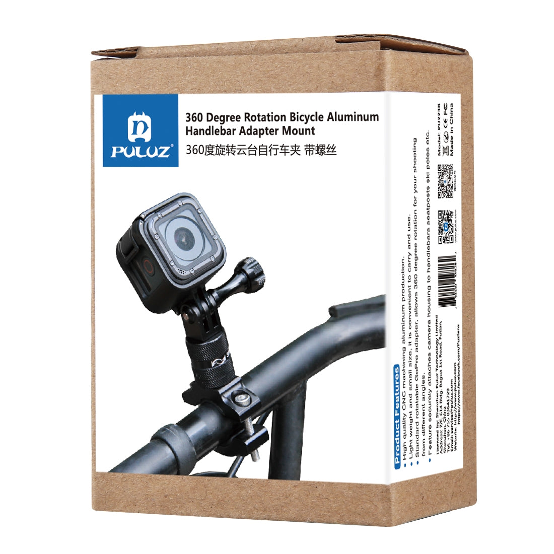 Puluz 360 Degree Rotation Bike Aluminum Handlebar Adapter Mount with Screw for GoPro 5 Camera - Black