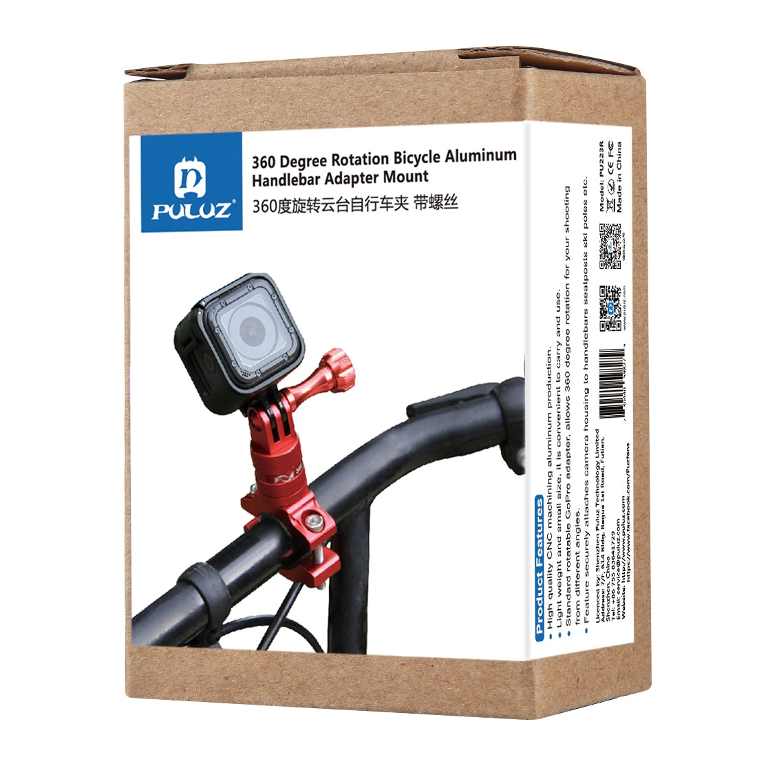 Puluz 360 Degree Rotation Bike Aluminum Handlebar Adapter Mount with Screw for GoPro 5 Camera - Red