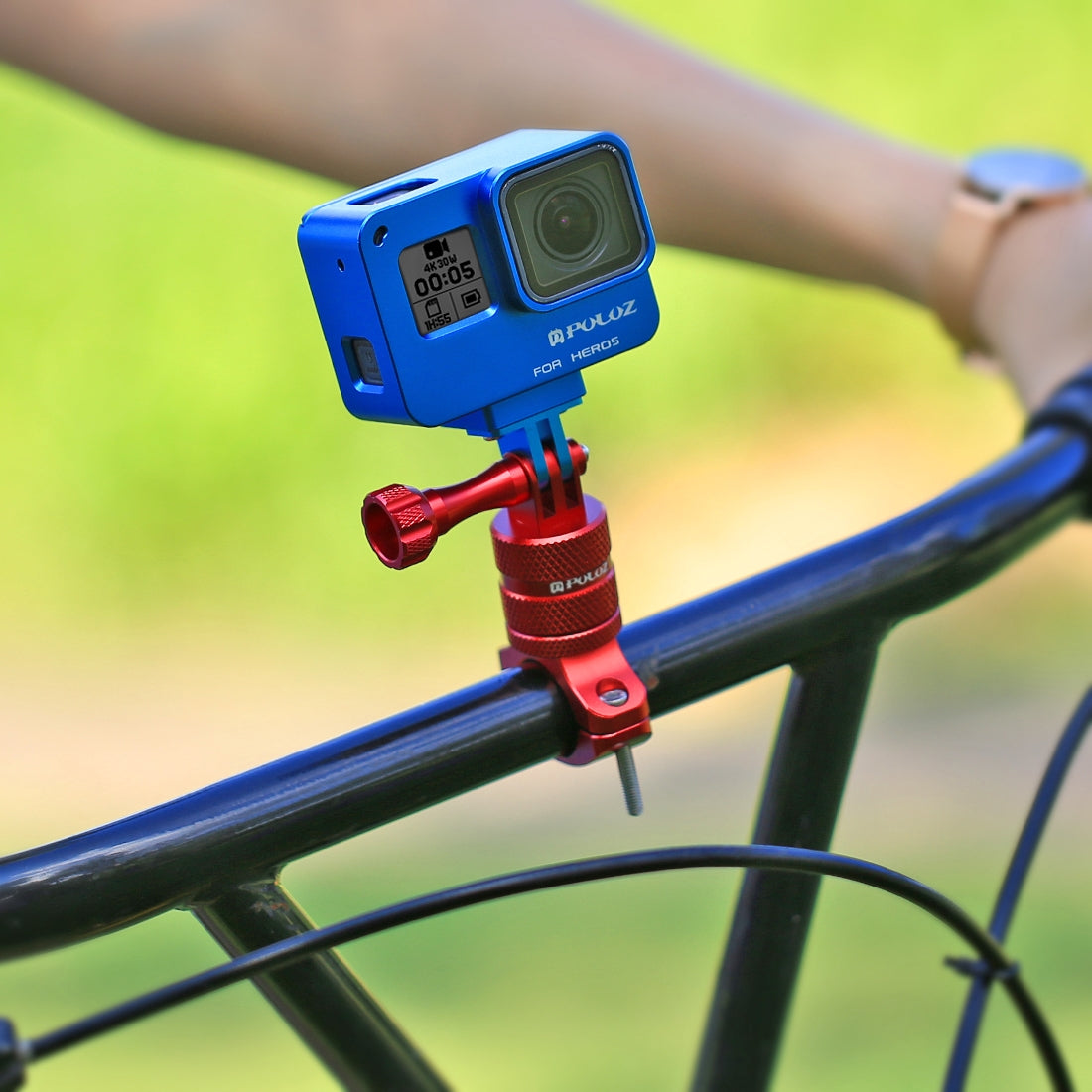 Puluz 360 Degree Rotation Bike Aluminum Handlebar Adapter Mount with Screw for GoPro 5 Camera - Red