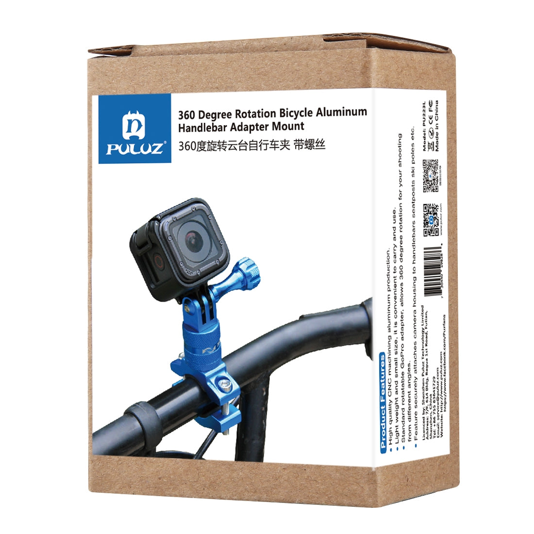 Puluz 360 Degree Rotation Bike Aluminum Handlebar Adapter Mount with Screw for GoPro 5 Camera - Blue