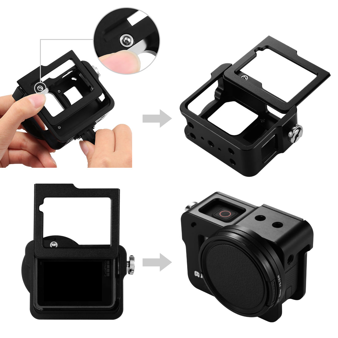 Puluz PU182 Housing Shell CNC Aluminum Alloy Protective Cage with Insurance Frame UV Lens for GoPro HERO5 - Black