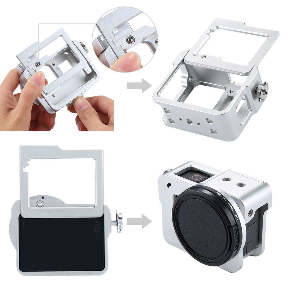 Puluz PU182 Housing Shell CNC Aluminum Alloy Protective Cage with Insurance Frame UV Lens for GoPro HERO5 - White