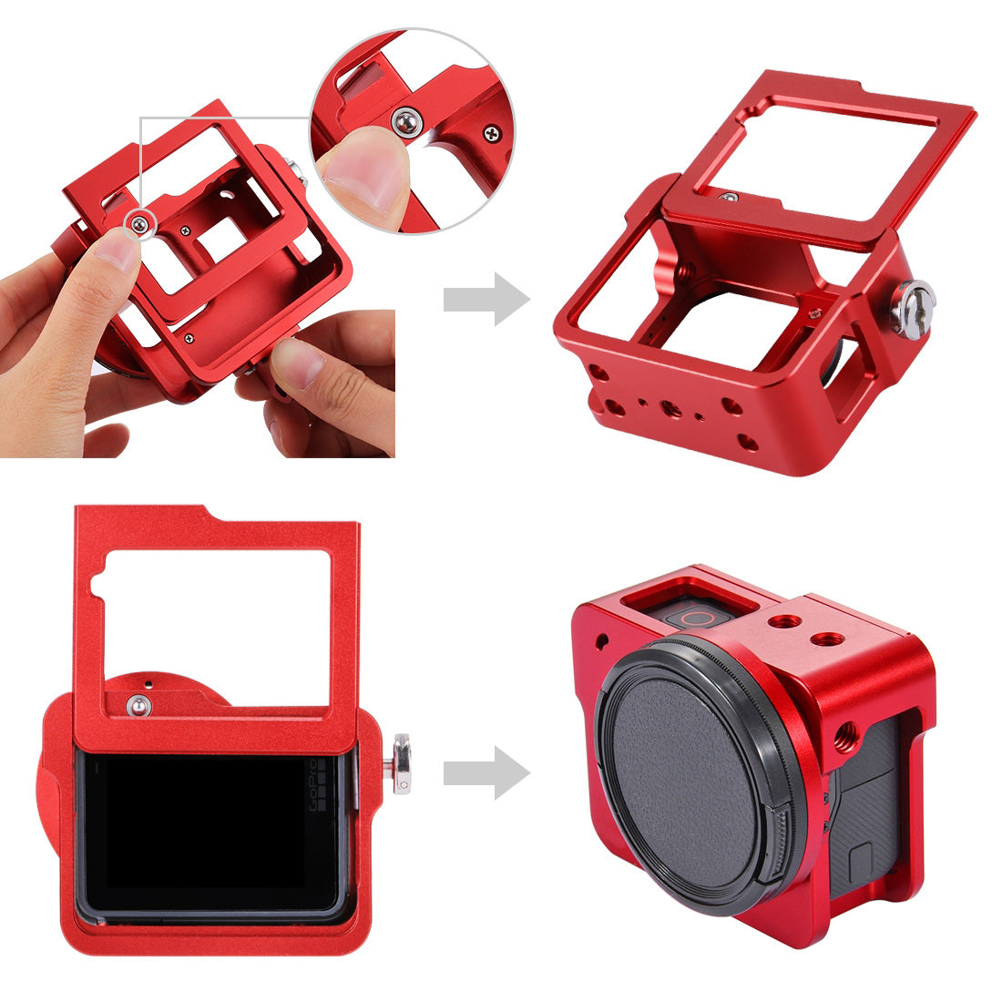 Puluz PU182 Housing Shell CNC Aluminum Alloy Protective Cage with Insurance Frame UV Lens for GoPro HERO5 - Red
