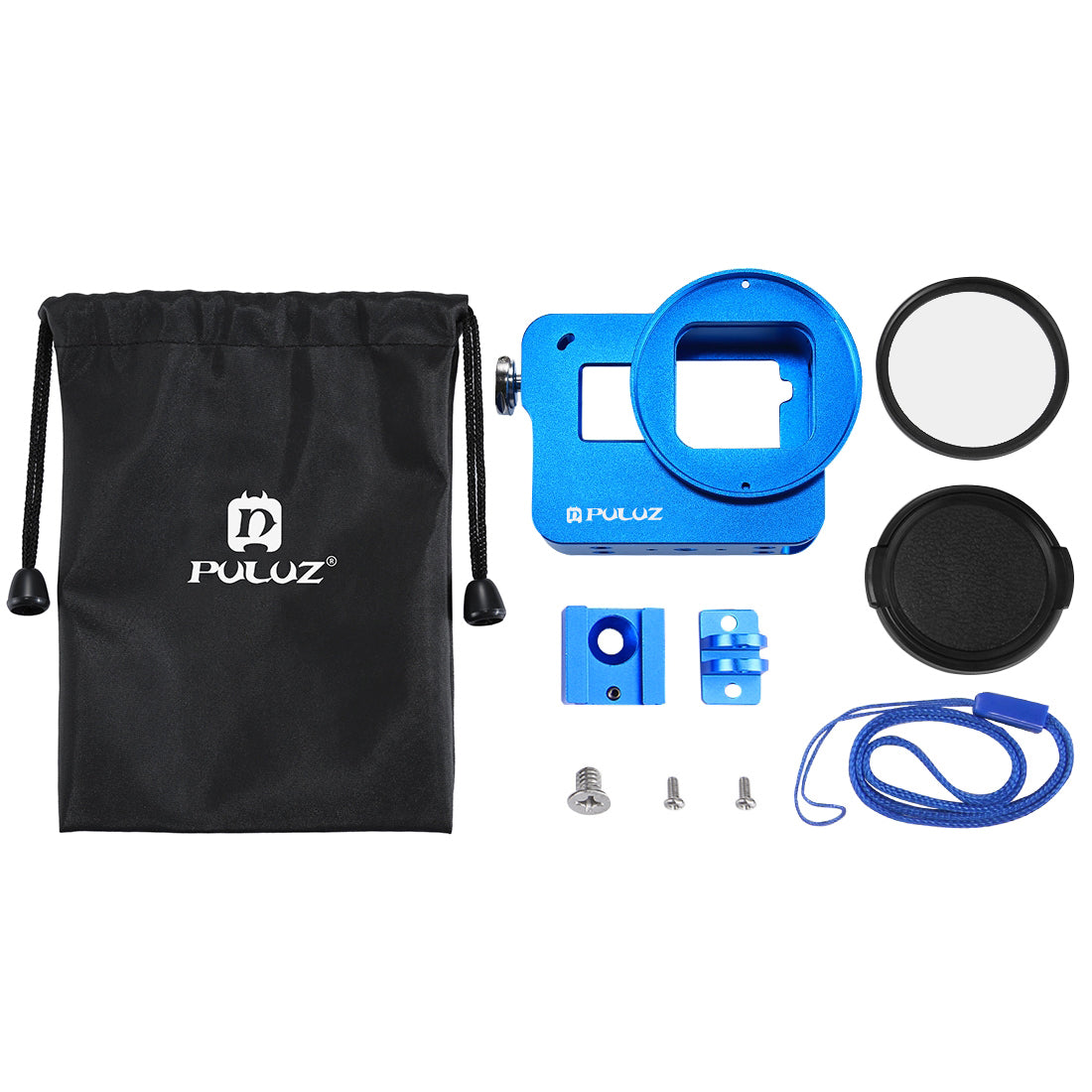 Puluz PU182 Housing Shell CNC Aluminum Alloy Protective Cage with Insurance Frame UV Lens for GoPro HERO5 - Blue