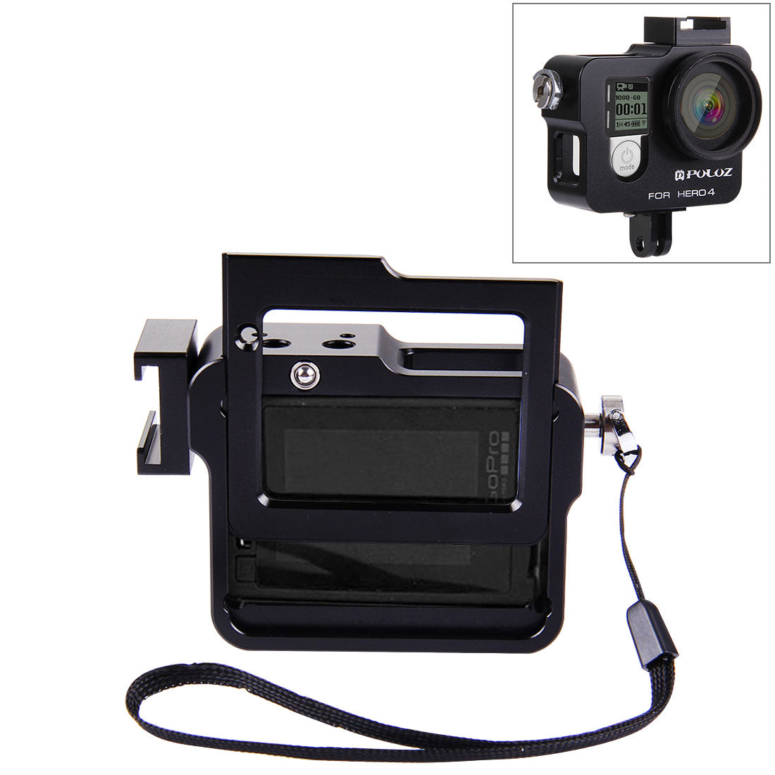 Puluz PU140 Housing Shell Aluminum Alloy Camera Protective Cage with Frame UV Filter Lens Cap for Gopro HERO4 - Black