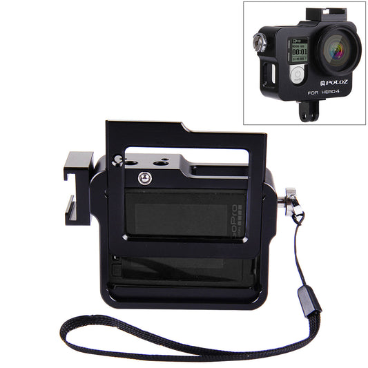 Puluz PU140 Housing Shell Aluminum Alloy Camera Protective Cage with Frame UV Filter Lens Cap for Gopro HERO4 - Black