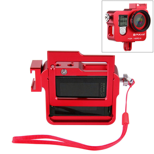 Puluz PU140 Housing Shell Aluminum Alloy Camera Protective Cage with Frame UV Filter Lens Cap for Gopro HERO4 - Red