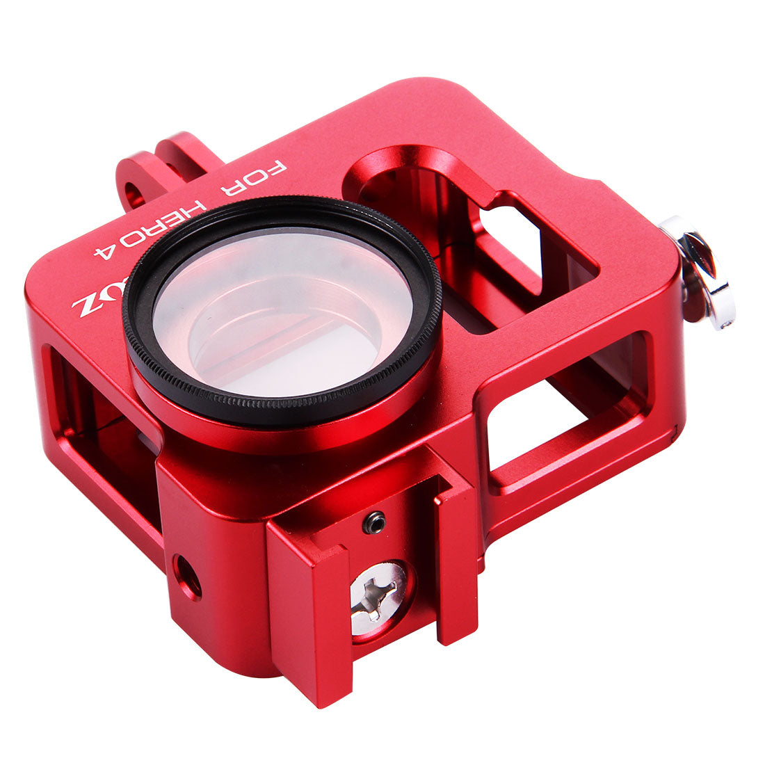 Puluz PU140 Housing Shell Aluminum Alloy Camera Protective Cage with Frame UV Filter Lens Cap for Gopro HERO4 - Red