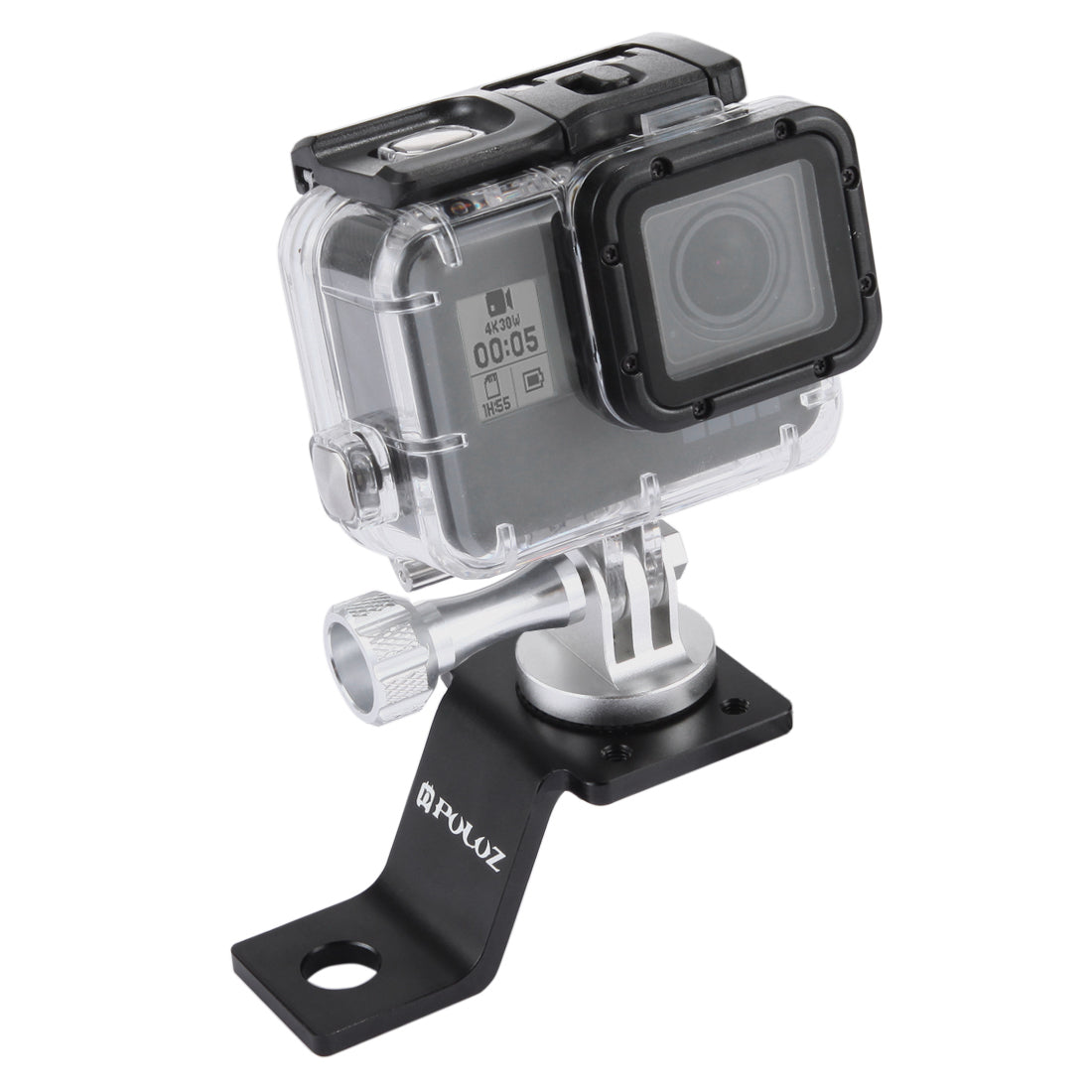 PULUZ PU114 Aluminum Alloy Motorcycle Fixed Holder Mount with Tripod Adapter and Screw for Sports Camera Accessories - Silver