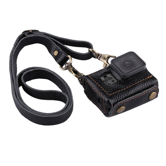 Puluz PU305 Genuine Leather Protective Case Housing Cover Chest Strap Mount with 52mm UV Lens Filter for GoPro HERO5 - Black