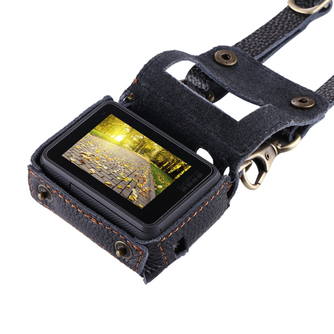 Puluz PU305 Genuine Leather Protective Case Housing Cover Chest Strap Mount with 52mm UV Lens Filter for GoPro HERO5 - Black