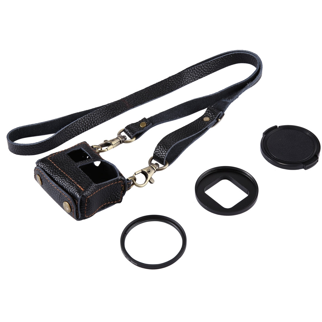 Puluz PU305 Genuine Leather Protective Case Housing Cover Chest Strap Mount with 52mm UV Lens Filter for GoPro HERO5 - Black