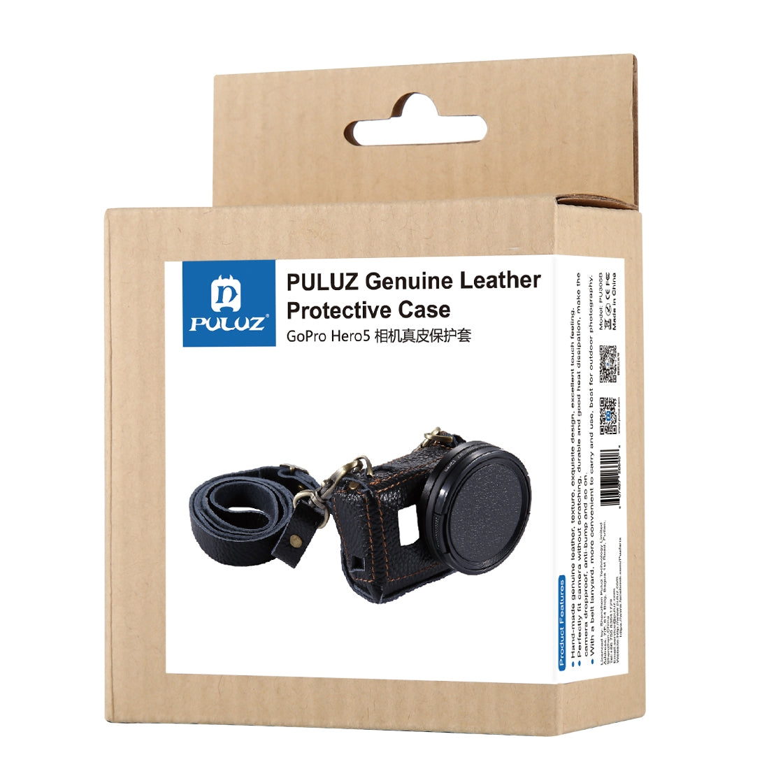 Puluz PU305 Genuine Leather Protective Case Housing Cover Chest Strap Mount with 52mm UV Lens Filter for GoPro HERO5 - Black