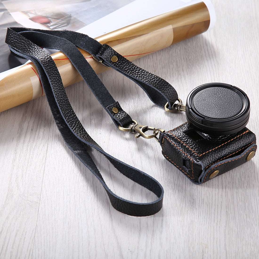 Puluz PU305 Genuine Leather Protective Case Housing Cover Chest Strap Mount with 52mm UV Lens Filter for GoPro HERO5 - Black