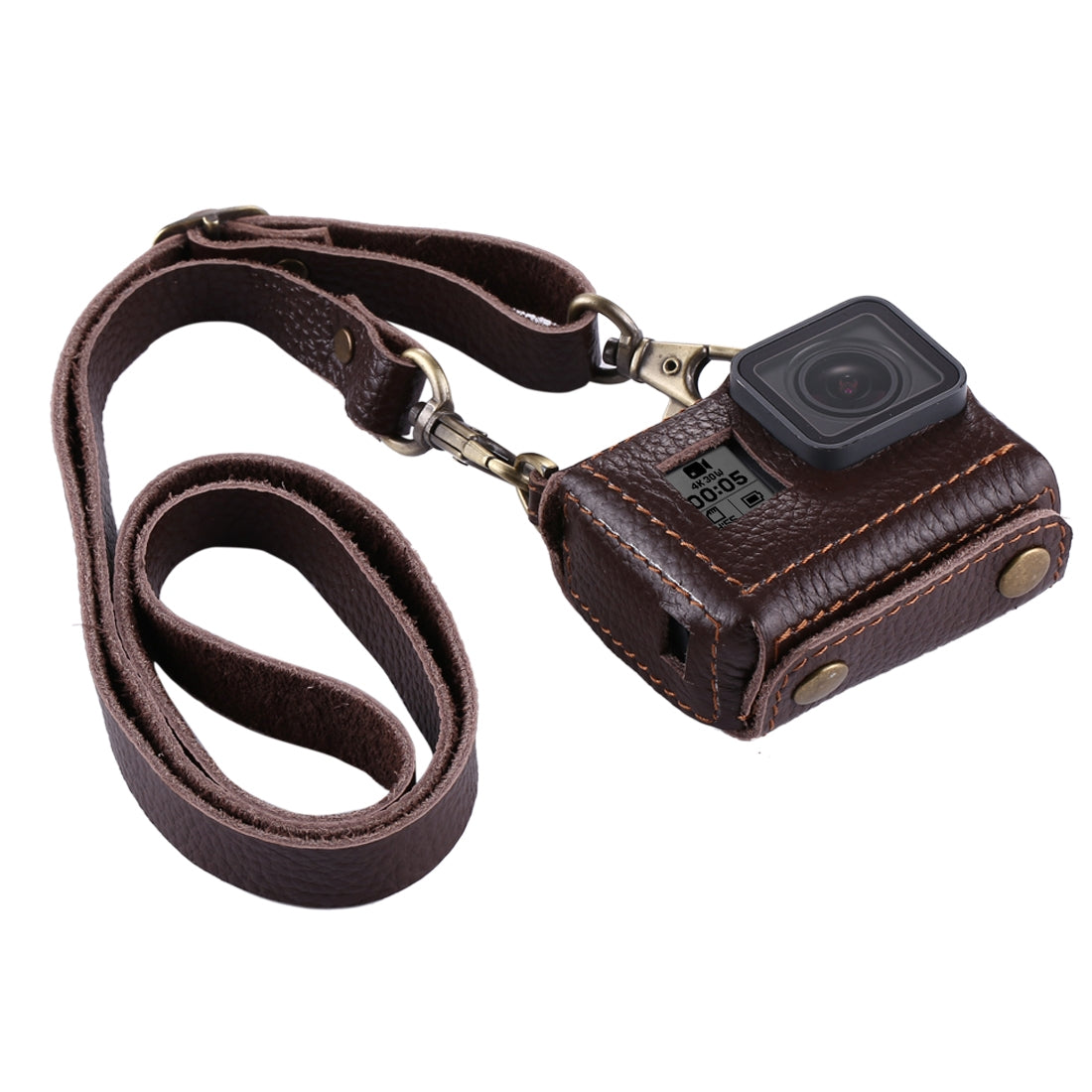 Puluz PU305 Genuine Leather Protective Case Housing Cover Chest Strap Mount with 52mm UV Lens Filter for GoPro HERO5 - Brown