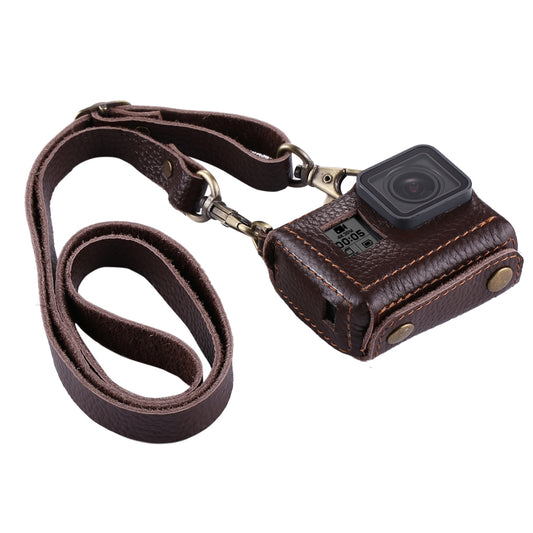 Puluz PU305 Genuine Leather Protective Case Housing Cover Chest Strap Mount with 52mm UV Lens Filter for GoPro HERO5 - Brown