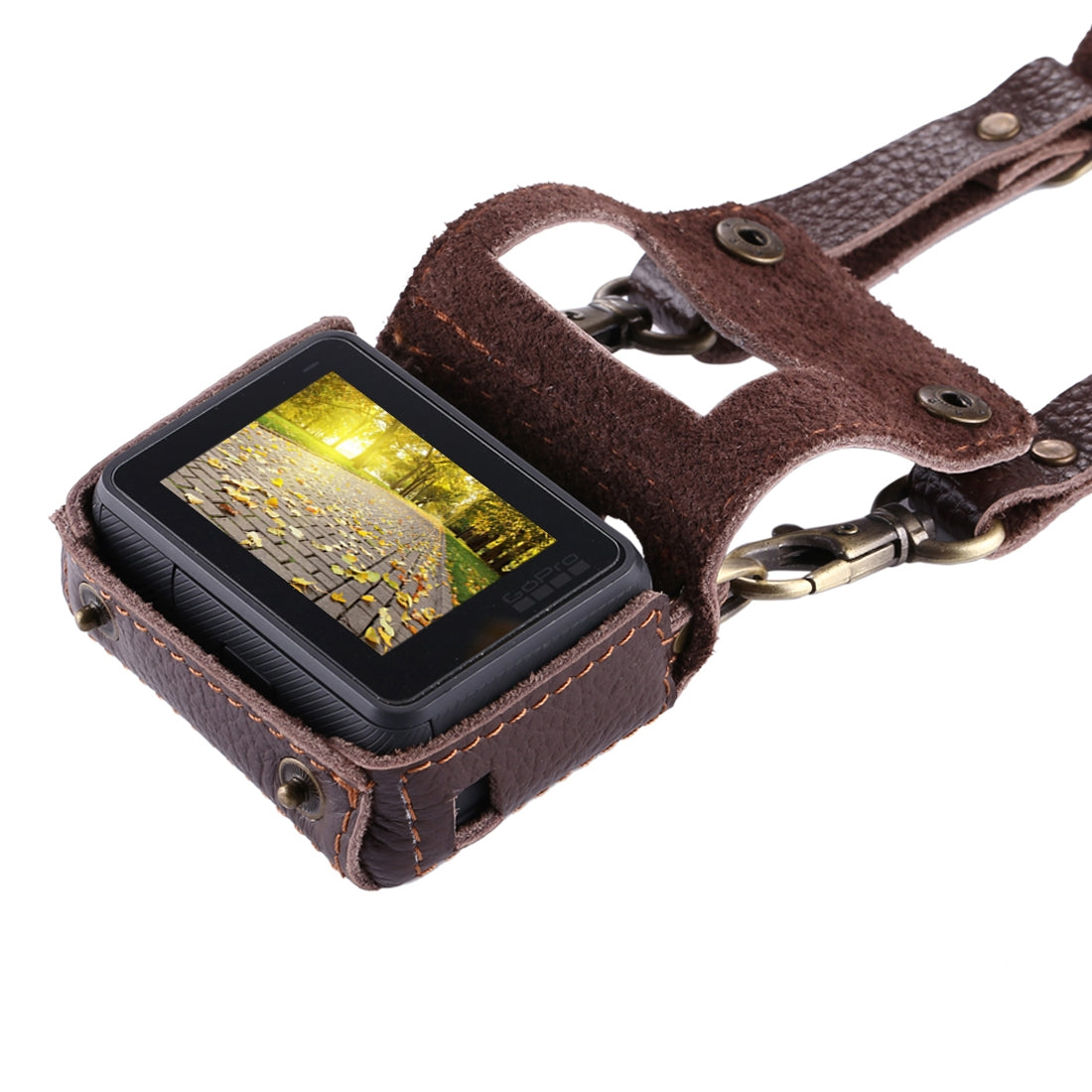 Puluz PU305 Genuine Leather Protective Case Housing Cover Chest Strap Mount with 52mm UV Lens Filter for GoPro HERO5 - Brown