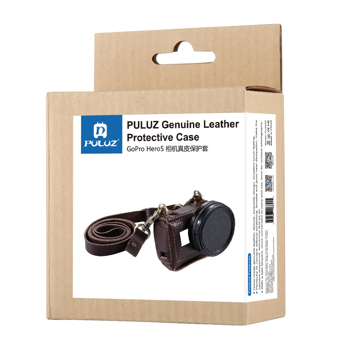 Puluz PU305 Genuine Leather Protective Case Housing Cover Chest Strap Mount with 52mm UV Lens Filter for GoPro HERO5 - Brown