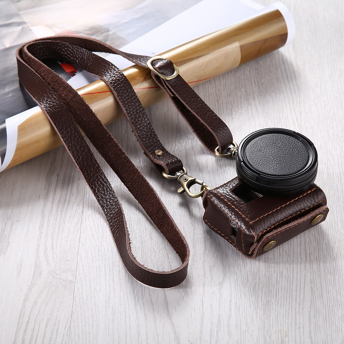 Puluz PU305 Genuine Leather Protective Case Housing Cover Chest Strap Mount with 52mm UV Lens Filter for GoPro HERO5 - Brown