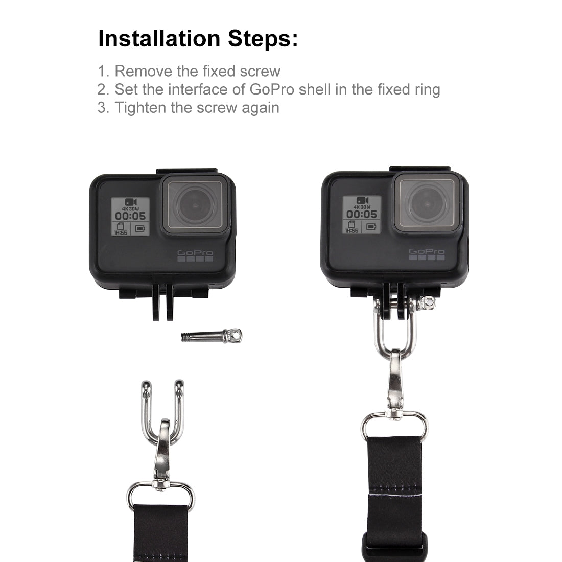 Puluz PU184 Cameras Shoulder Detachable Long Neck Strap Lanyard Sling for GoPro HERO5/4 Session/4/3+/3/2/1 - Black