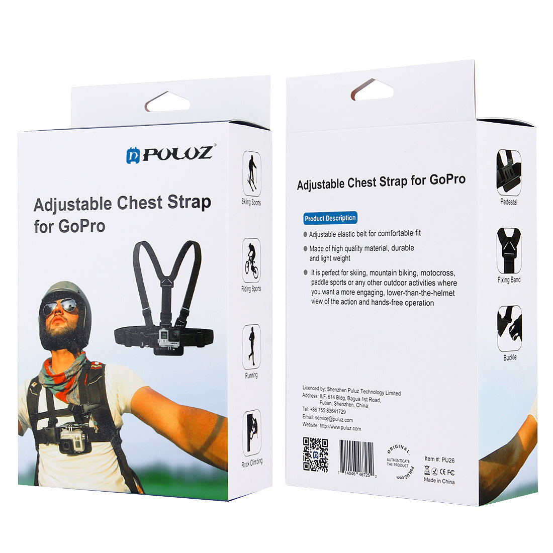 Puluz PU26 Adjustable Body Mount Belt Chest Strap Hook Mount for GoPro HERO4/HERO3+ - Black