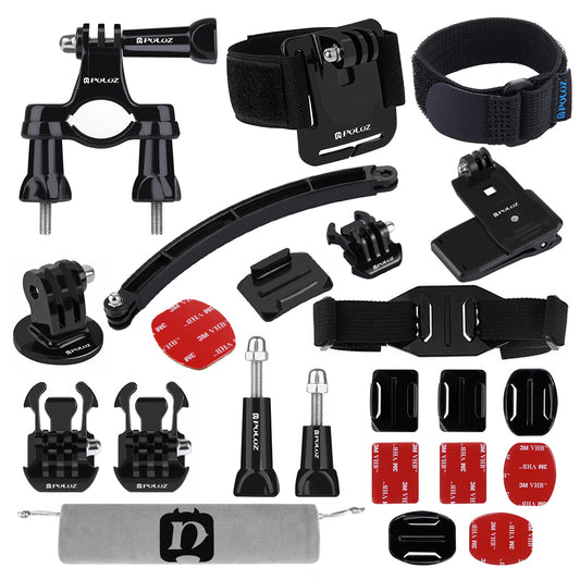 Puluz PKT19 24 in 1 Bike Helmet Strap Extension Arm Quick Release Buckles Surface Mounts Combo Kit for GoPro