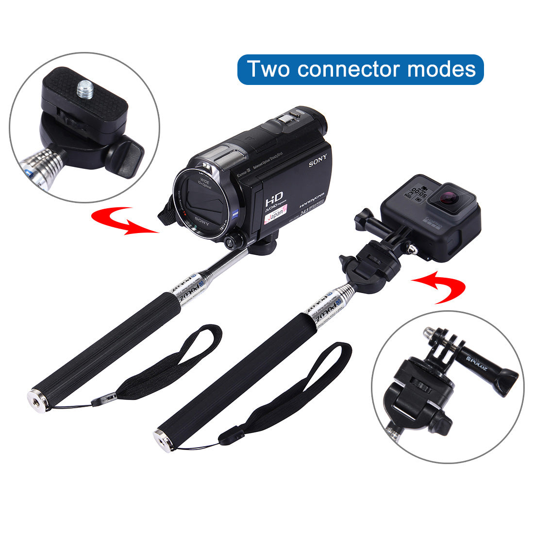 PULUZ PU55 Extendable Selfie Stick Adjustable Telescoping Handheld Monopod Pole for GoPro Hero 7/6/5/5 Session/4Session/4/3+/3/2/1, DJI Osmo Action Camera