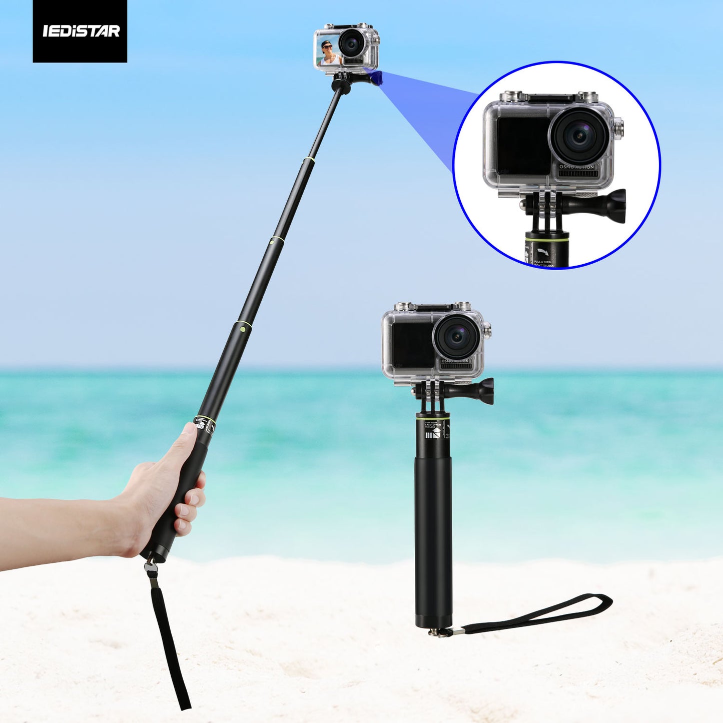 LDX-700 Aluminium Alloy Extension Stick Rod Selfie Sticks Compatible with DJI OSMO Pocket - Black