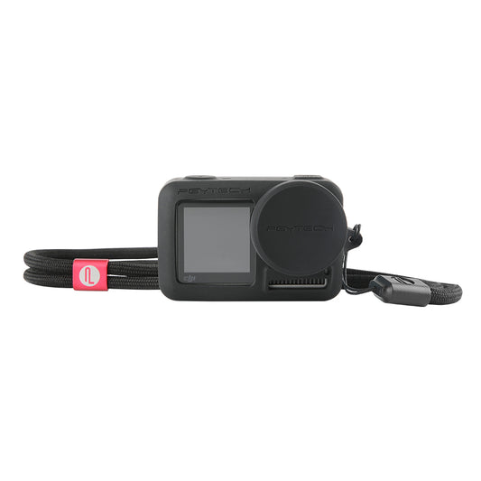 PGYTECH Silicone Rubber Case Protective Lens Cover Lens Cap Hood with Lanyard for DJI OSMO Action Camera Accessories - Black