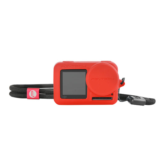 Silicone Rubber Case Protective Lens Cover Lens Cap Hood with Lanyard for DJI OSMO Action Camera Accessories - Red