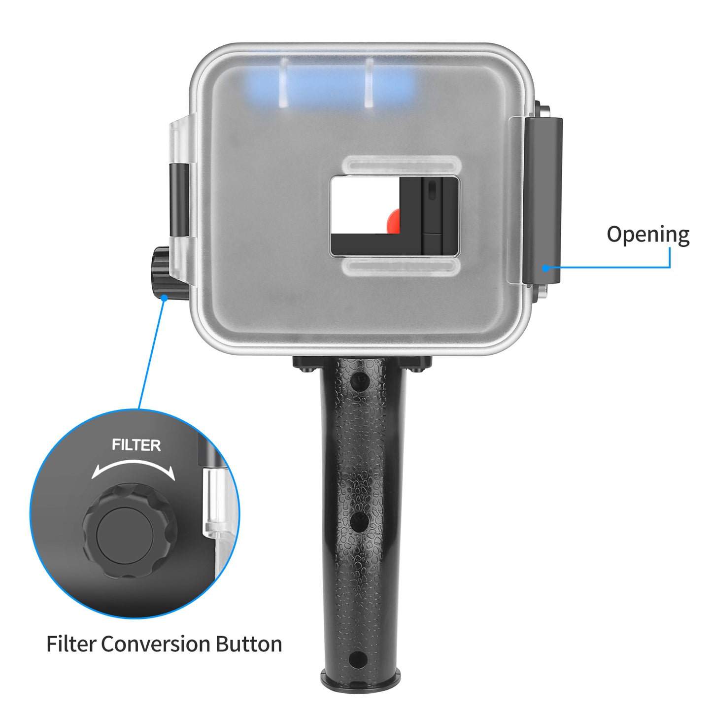 Diving Underwater Light 35M Waterproof Case LED Flashlight with Red Filter and Shutter Trigger for Gopro Hero 5/6/7