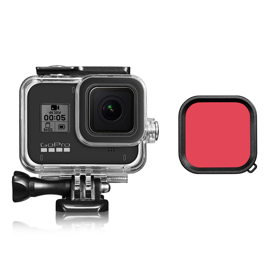 Waterproof Housing Case + Red Diving Lens Filter for GoPro Hero 8 Sports Camera Diving Accessory