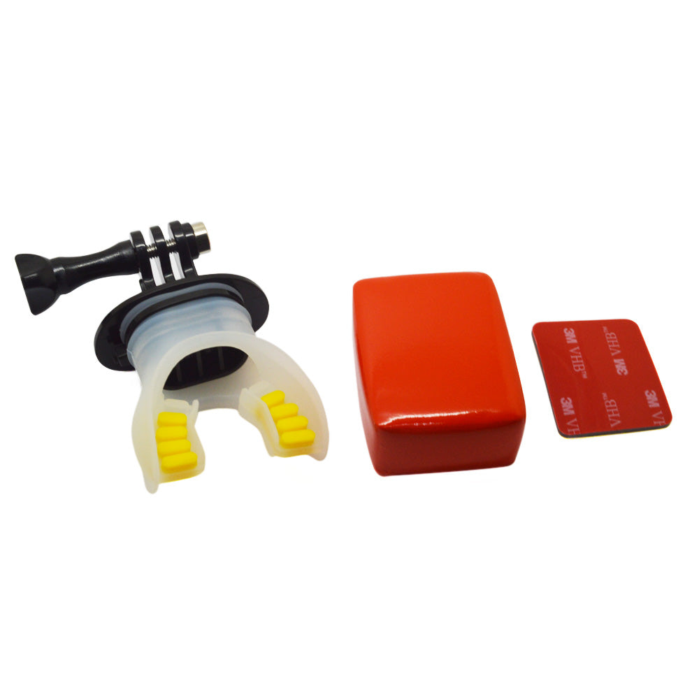 SHOTT Surfing Shooting Camera Mouth Mount Set with Floaty Float &amp; Lanyard Strap for GoPro Hero 5 7 8 - Black