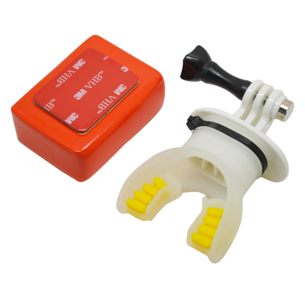 SHOTT Surfing Shooting Camera Mouth Mount Set with Floaty Float &amp; Lanyard Strap for GoPro Hero 5 7 8 - White