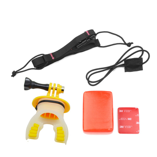 SHOTT Surfing Shooting Camera Mouth Mount Set with Floaty Float &amp; Lanyard Strap for GoPro Hero 5 7 8 - Yellow