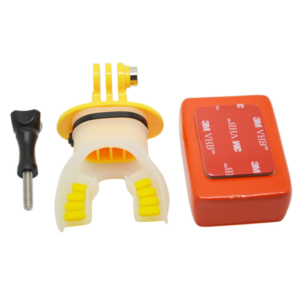 SHOTT Surfing Shooting Camera Mouth Mount Set with Floaty Float &amp; Lanyard Strap for GoPro Hero 5 7 8 - Yellow