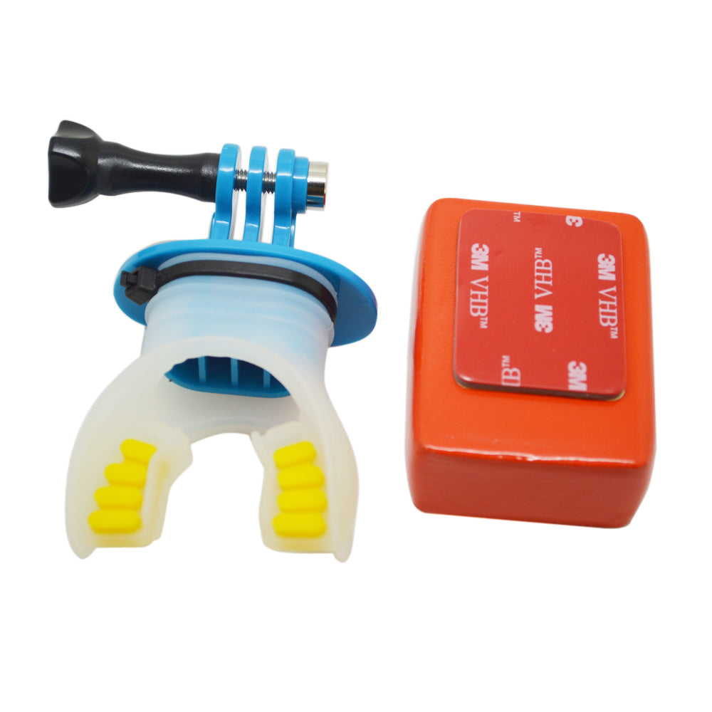 SHOTT Surfing Shooting Camera Mouth Mount Set with Floaty Float &amp; Lanyard Strap for GoPro Hero 5 7 8 - Blue
