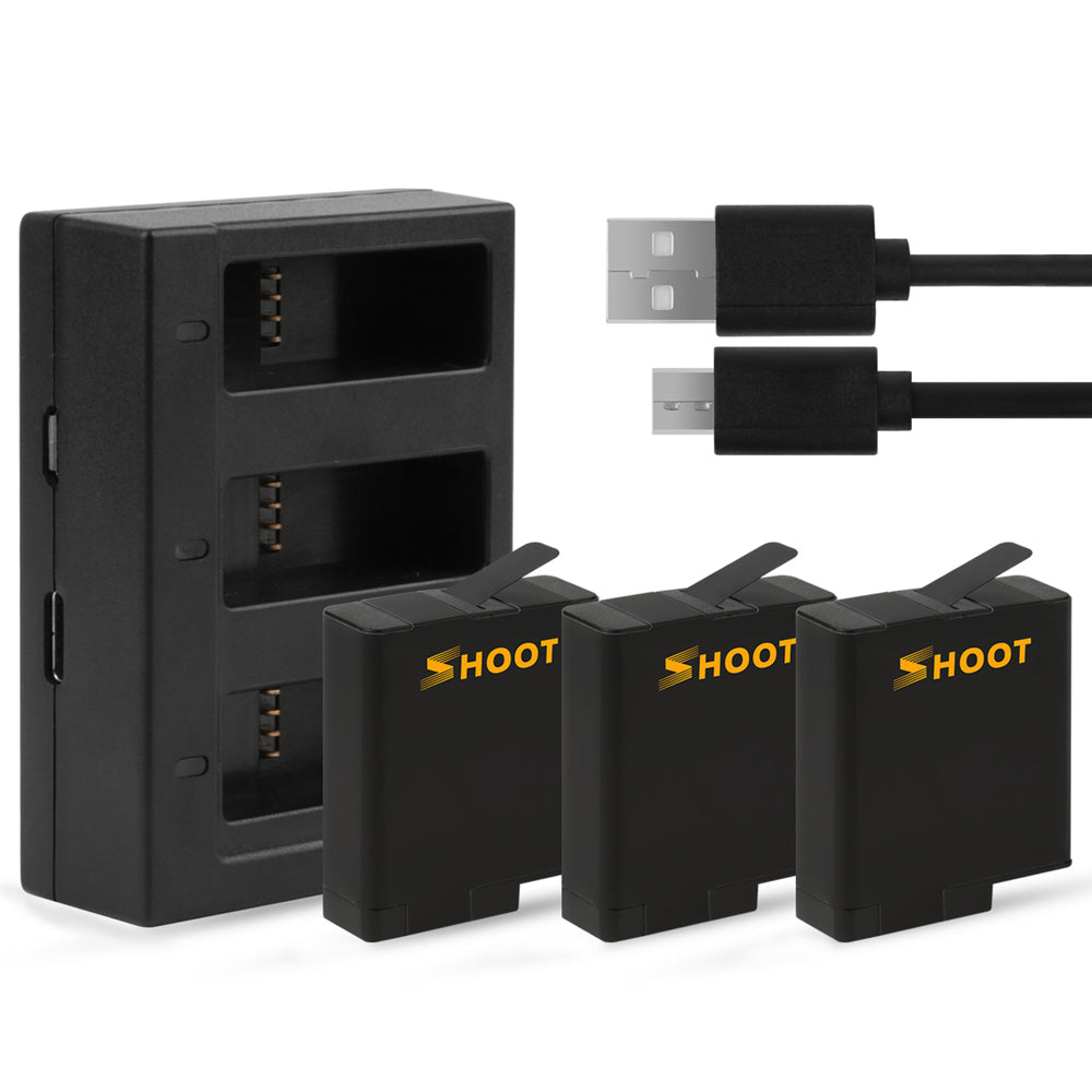 SHOOT Three Ports USB Charger with Batteries for GoPro Hero 6 5 7 Charging Accessories