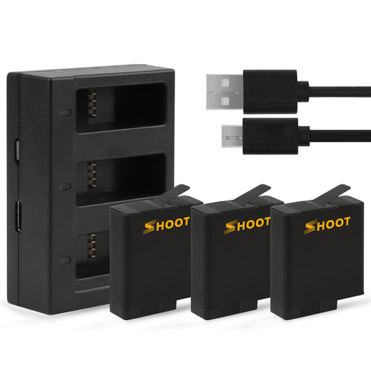 SHOOT Three Ports USB Charger with Batteries for GoPro Hero 6 5 7 Charging Accessories