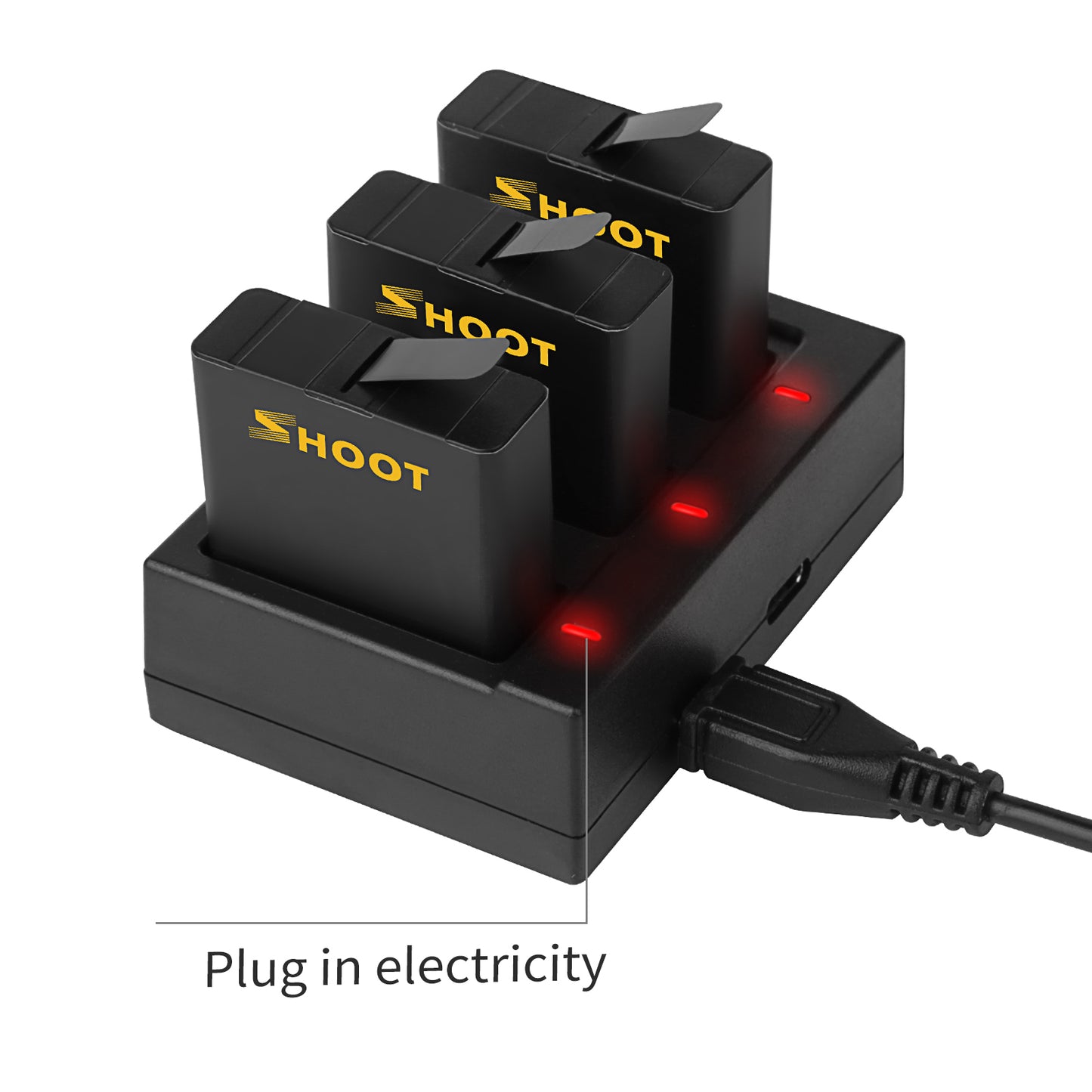 SHOOT Three Ports USB Charger with Batteries for GoPro Hero 6 5 7 Charging Accessories