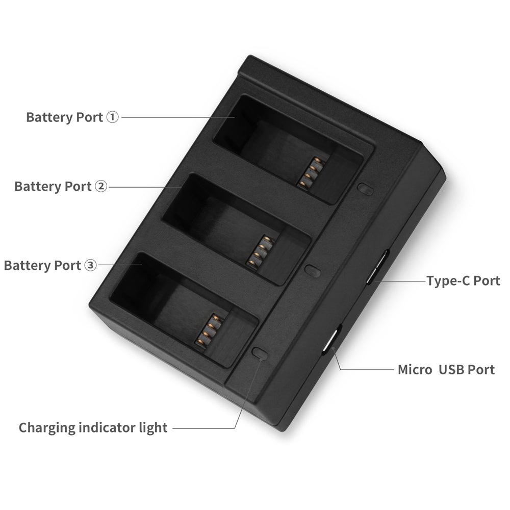 SHOOT Three Ports USB Charger with Batteries for GoPro Hero 6 5 7 Charging Accessories