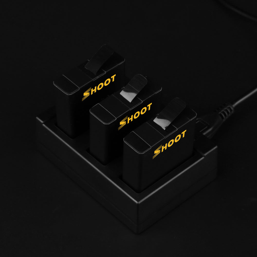 SHOOT Three Ports USB Charger with Batteries for GoPro Hero 6 5 7 Charging Accessories