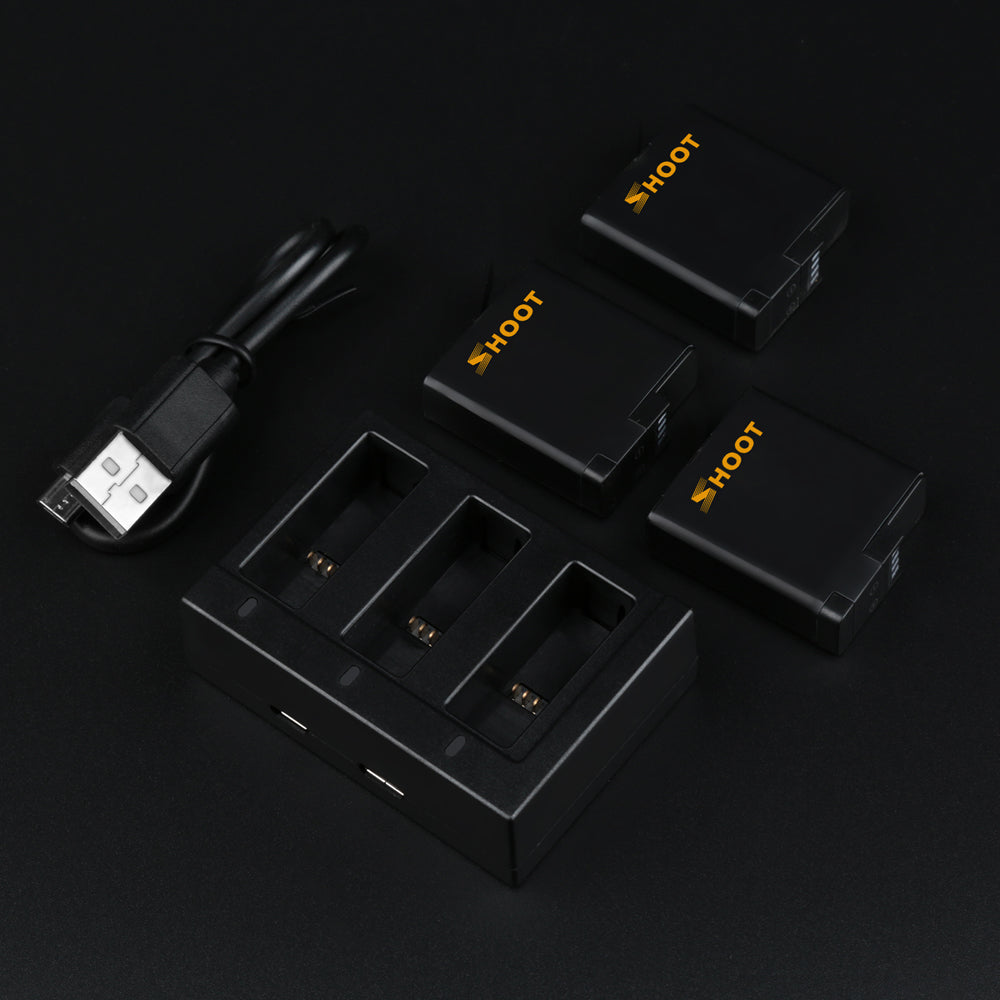 SHOOT Three Ports USB Charger with Batteries for GoPro Hero 6 5 7 Charging Accessories