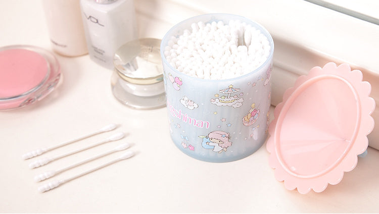Creative Cartoon Multi-functional Makeup Cotton Swabs Storage Box Case - Cyan