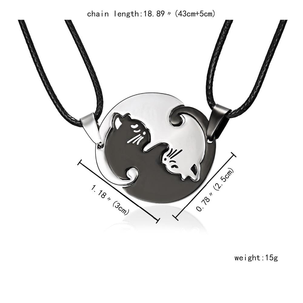 Couples Jewelry Necklaces Titanium Steel Animal Cat Pendants Necklace (White and Black Cat with Metal Chain)